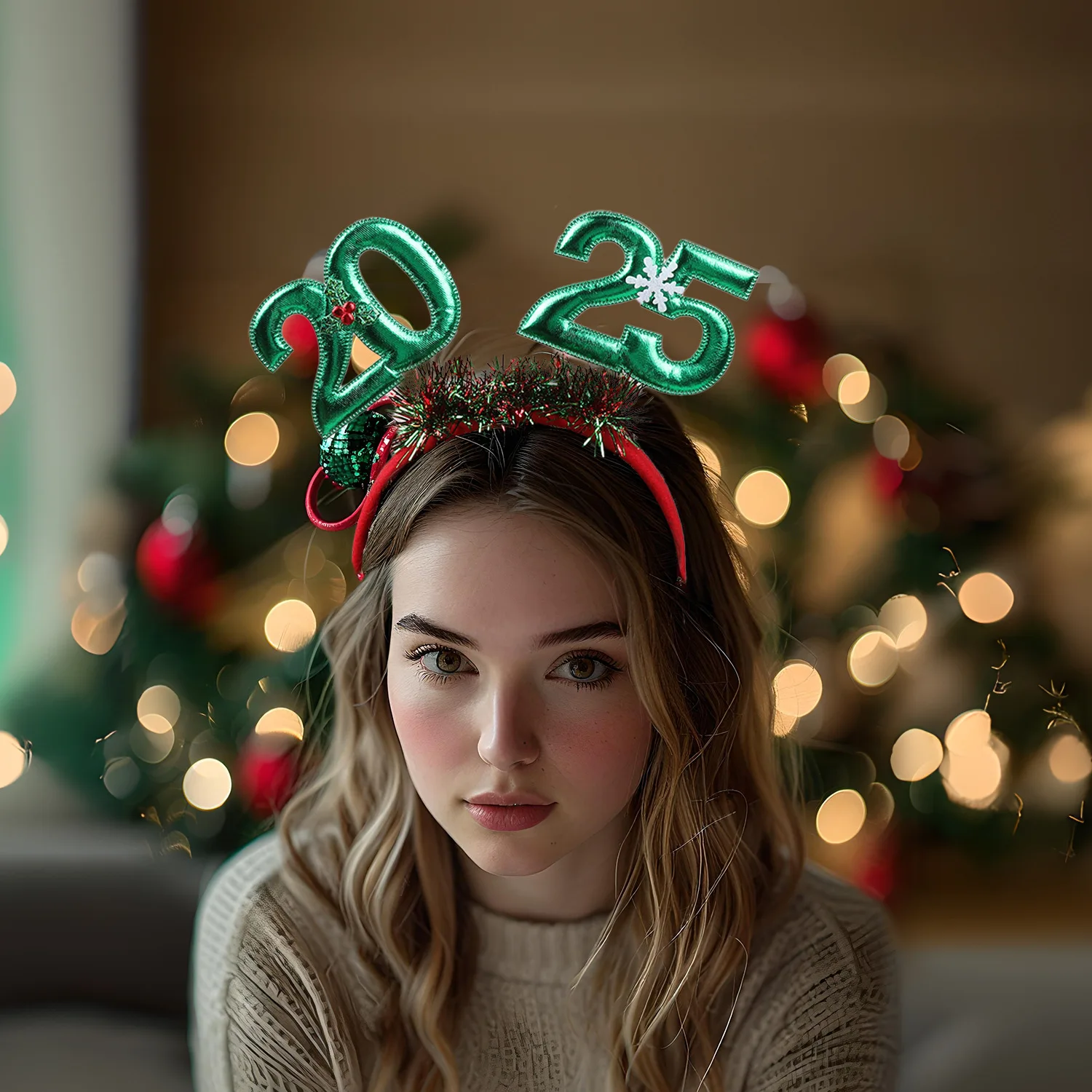 Christmas Headdress Happy New Year Headband Glitter Sequins New Year Hair Hoop Xmas Party Decoration Noel Photo Prop Gifts