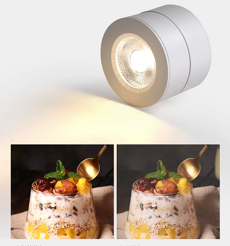 LED 표면 장착 다운라이트 조도 조절식 천장 스포트, 360 회전 램프, 가정용 실내 조명 고정장치, 7W, 10W, 12W
