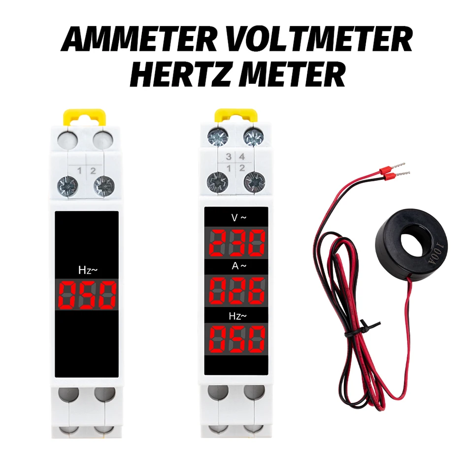 Medidor De Corriente De Voltaje De 18mm Din Rail, Medidor De HZ CA 80-500V 220V 380V 100A, Amperímetro Modular, Voltímetro, Indicador LED, Probador De Voltios Digital - AliExprs