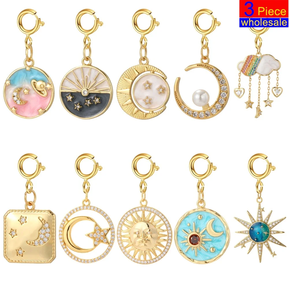 3 Stück süße Frühlingsschnallen DIY Emaille Sterne Mond Sonne Charms Anhänger Schmuck Goldene Herstellung Schlüsselanhänger Halskette Zubehör Großhandel
