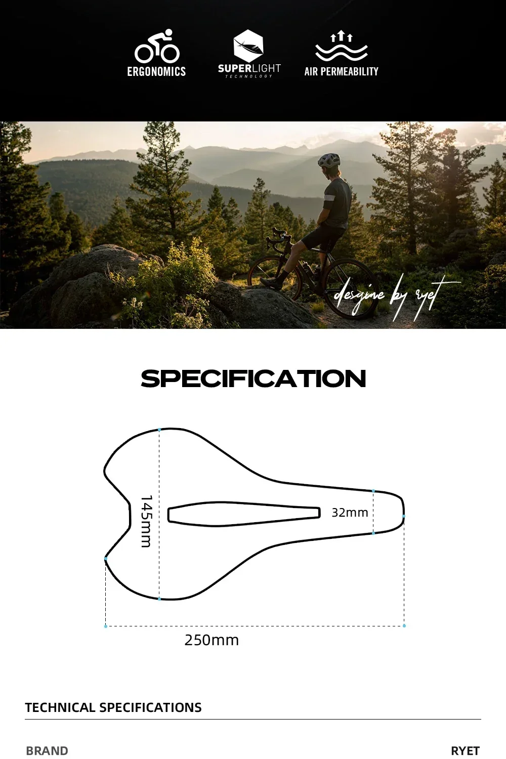Description Picture 3 of item2025 RYET Carbon 3D-printed Ultralight Bicycle Saddle Bike Saddle For Men Women Triathlon Road MTB Mountain Gravel  Saddle