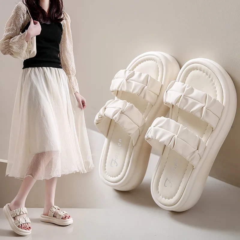 

Шлепанцы женские домашние на платформе, мягкие пляжные тапочки, сланцы, модная Роскошная обувь на плоской подошве, повседневные римские тапочки с копытным каблуком, 2024