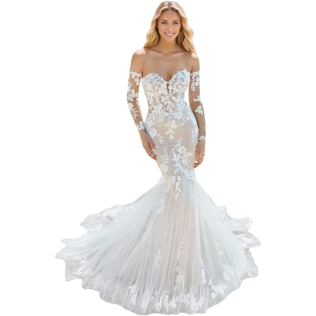 Long Sleeve Lace Wedding Dresses for Bride Sweetheart Mermaid Bridal Gown for Women Customized 4