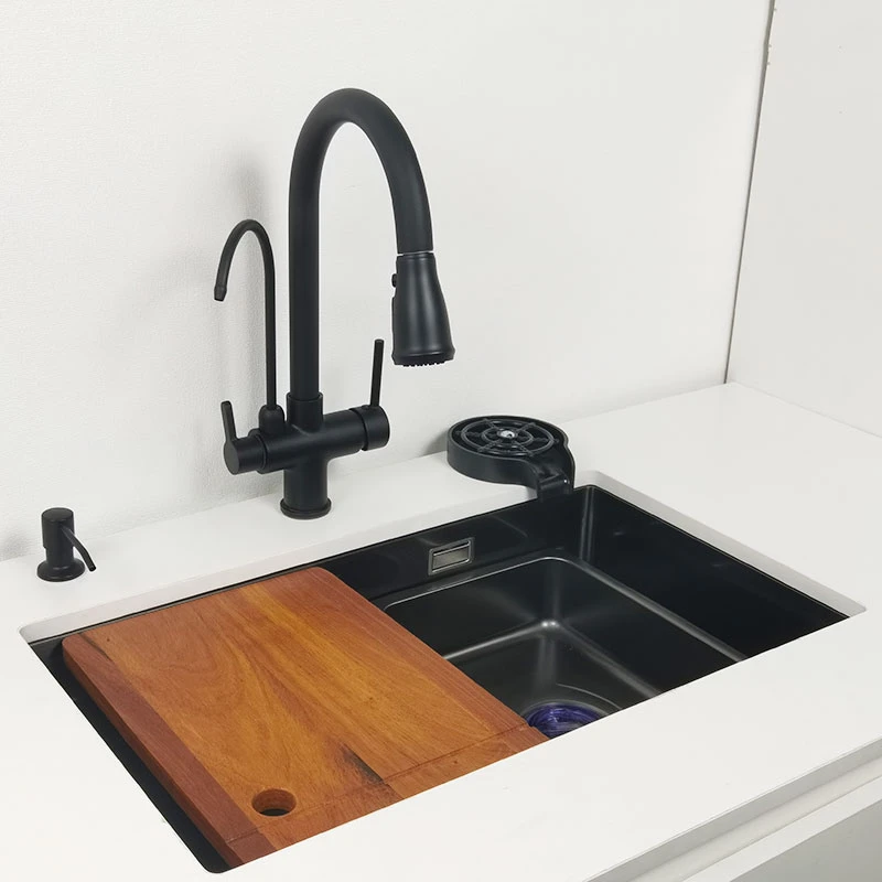 Nano 304 Stainless Steel Matt black kitchen sink Above Mount or undermount with chopping board