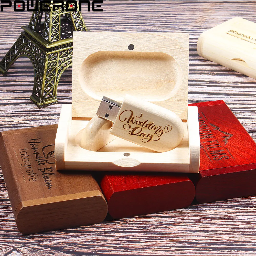 

Free Custom Logo USB Flash Drives 64GB Wooden + Box Pendrive 32GB Personalized U Disk 16GB Photography USB 2.0 Memory Stick 8GB