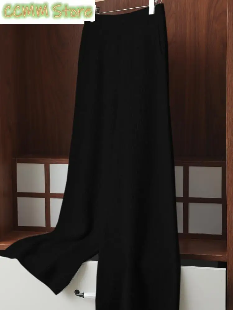 New Wide-leg Pants for Women Autumn Winter High-waisted Pants, Thickened Drapey White Casual Floor-length Knitted Pants