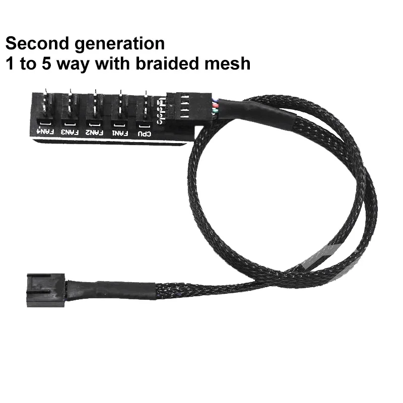 4Pin PWM 1-5 Way Fan Hub Splitter with Braided Cable, 3/4-Pin Compatible for CPU
