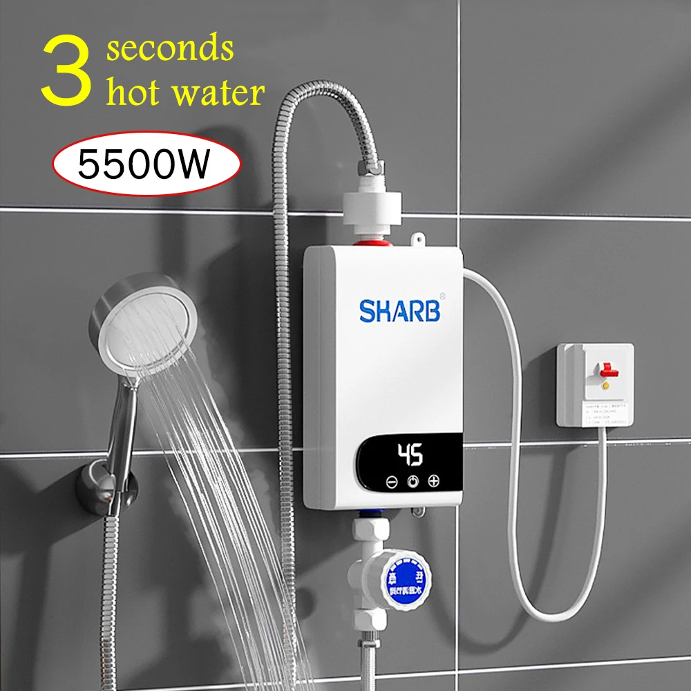  5500W Newest Water Heater Instant Water Heater Tankless Instantaneous Faucet Tap Kitchen Hot Water Crane LED Digital EU Plug 