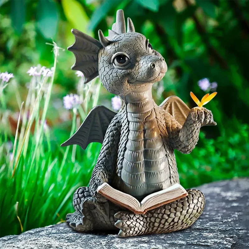 

Reading book little dragon sculpture cute resin ornament crafts home desktop decoration garden patio ornaments