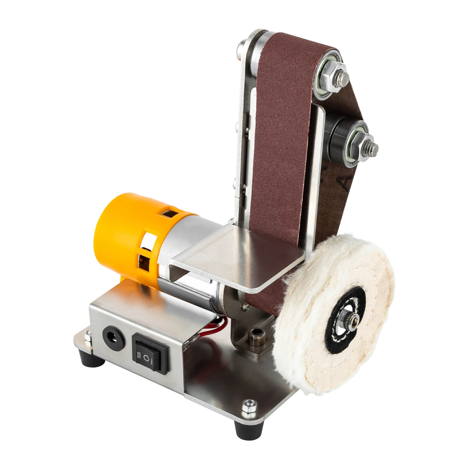 Elektrischer Bandschleifer Mini-Bandschleifer 7-stufig Einstellbar 4000-9000 U/min Kompakter Tischschleifer Polierer Gelbes Schleifrad – Detail 2