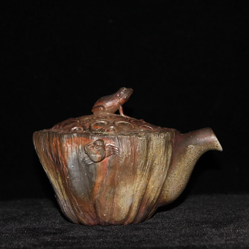 

Xiaoxi Taogu Handmade Crab Frog Lotus Seedpod Aquarius Hand-Pinching Teapot Japanese Preparation Front Firewood Burning Raw Ore