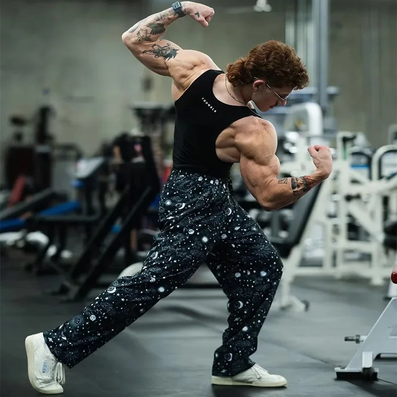 American Style Summer Casual Loose-Fit Plus Size Fitness Pants Thin Outdoor Wide Leg Muscle Casual Pants For Young Men