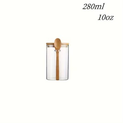 Transparent Glass Storage Jar with Sealed Bamboo Lid and Spoon - 280ml Candy & Biscuit Container (1 pc)
