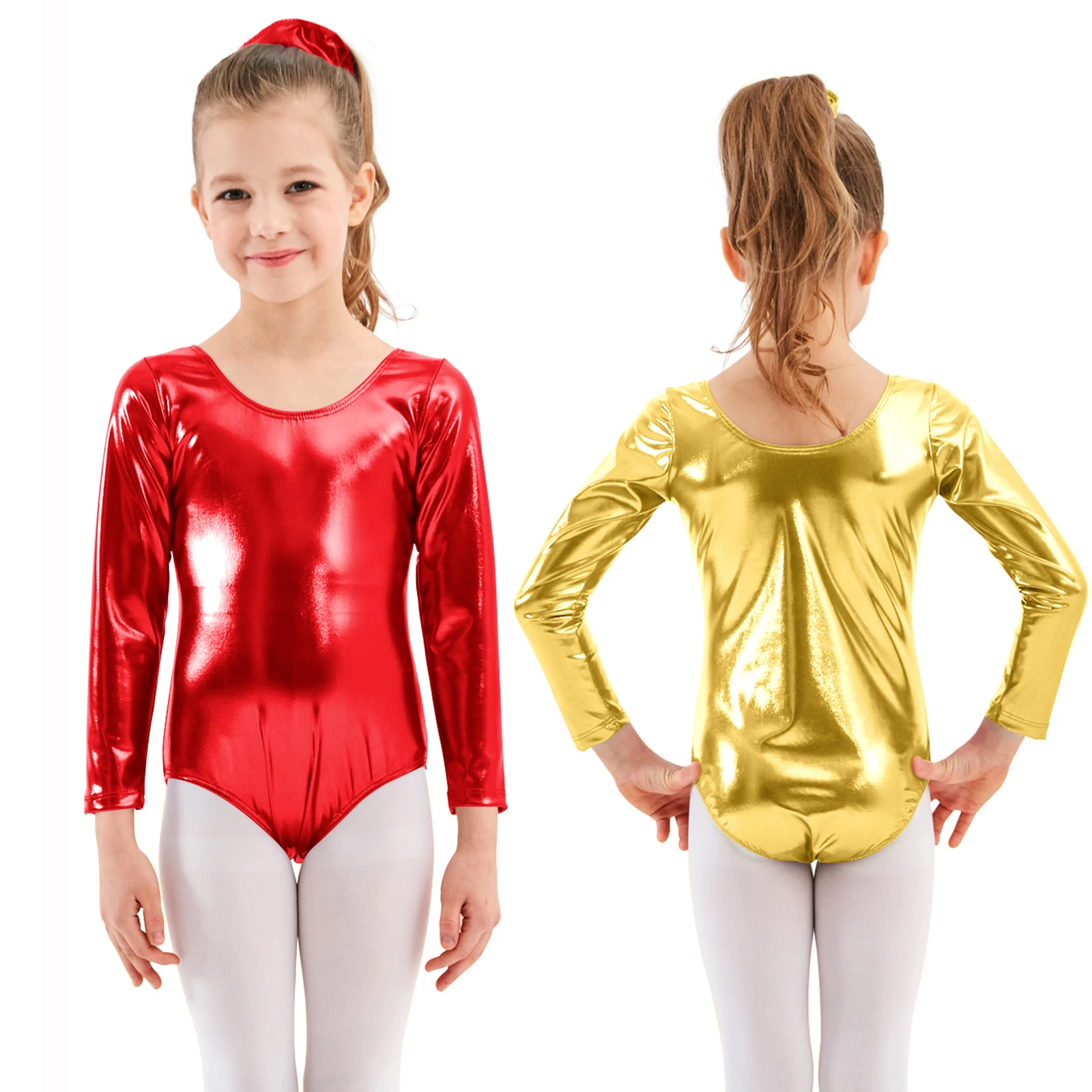 Ballet Dance Leotard AOYLISEY Girls Gymnastics Bodysuit Long Sleeve Gold Rombers Spandex Costume