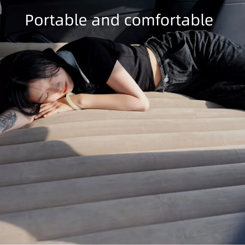 Tesla Model Y PVC Flocking Inflatable Mattress Folding Car Outdoor Travel Sleeping Bed Portable 10cm Thick Car Rear Seat Mat