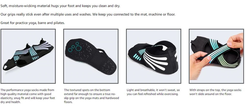 Description Picture 3 of item1Pair Professional Non Slip Yoga Socks with Grip, Toeless Anti-Skid Pilates, Barre, Ballet, Bikram Workout Socks Shoes for Women