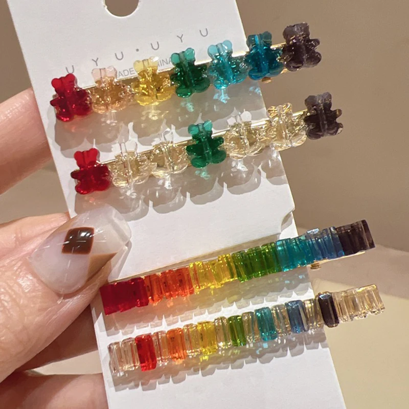 

Rainbow Lovely Bear Candy Color Hairpins Women Girls Colorful BB Hair Clip Jelly Color Cute Crystal Hair Pin Hair Duckbill Clip