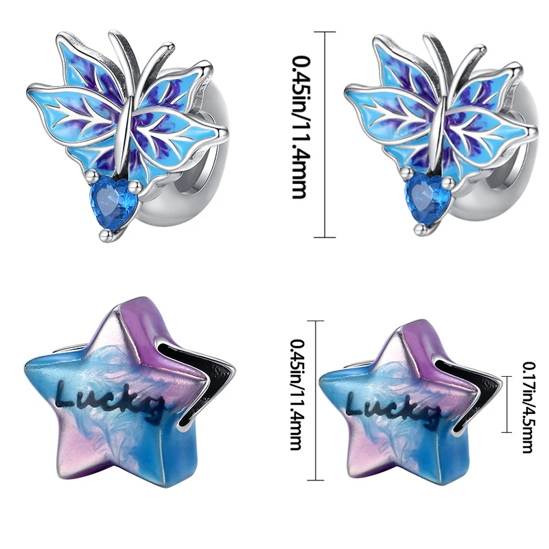 925 Sterling Silver Blue Series Dragonfly Butterfly Bird Pansy Flower Pendant Charm Fit 4MM hole diameter Bracelet Jewelry Gift 6