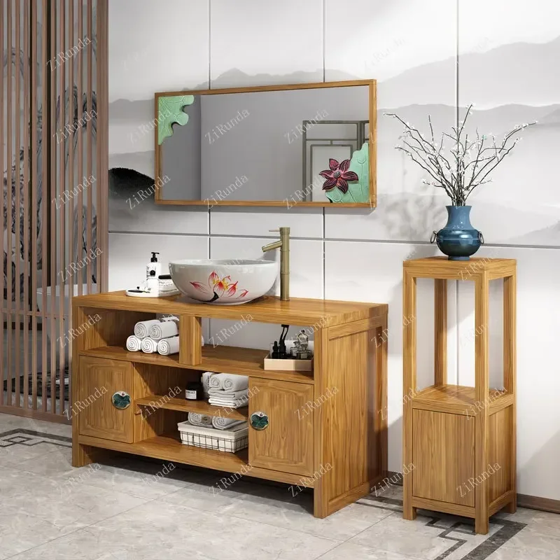 ~Y Chinese style light luxury bathroom cabinet antique art washbasin combination bathroom washbasin set