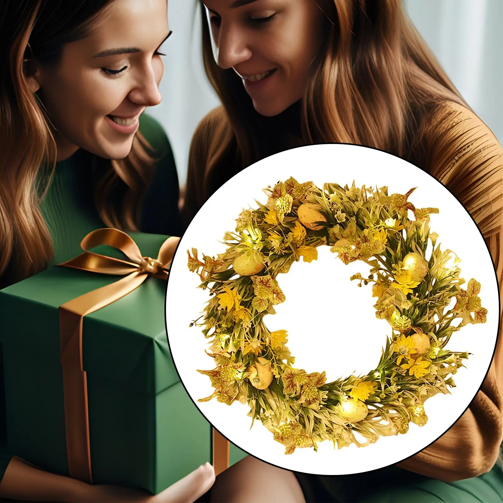 

Пасхальный венок с яйцами и цветами, входная дверь, 40 см, для украшения дома и улицы