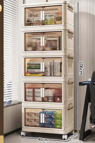 Large Capacity Organizer Cabinet Double Door Open Storage Box with Lid Wheels Stackable Foldable Snacks Sorting Wardrobe Bins - Image 13