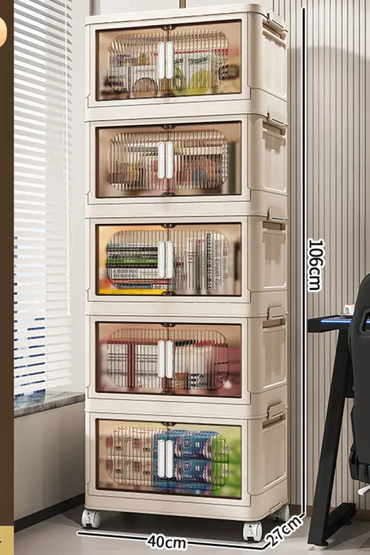 Large Capacity Organizer Cabinet Double Door Open Storage Box with Lid Wheels Stackable Foldable Snacks Sorting Wardrobe Bins - Image 13