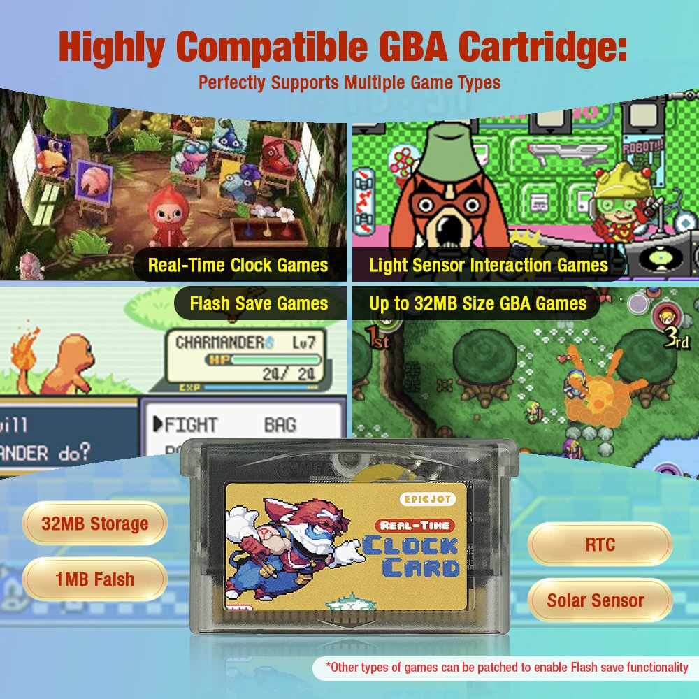 GBA 一覧 Rewritable GBA Flash Cart - 32MB, RTC, Solar, Compatible with GBA