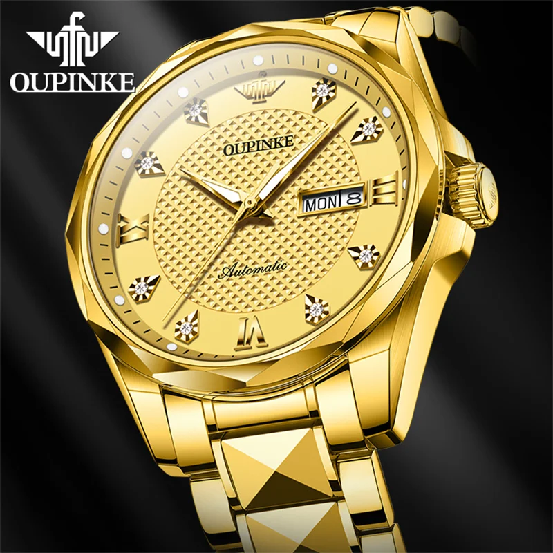 

OUPINKE New Luxury Men Mechanical Wristwatches Waterproof Automatic Watch Tungsten Steel and Steel Sports Business Watch for Men