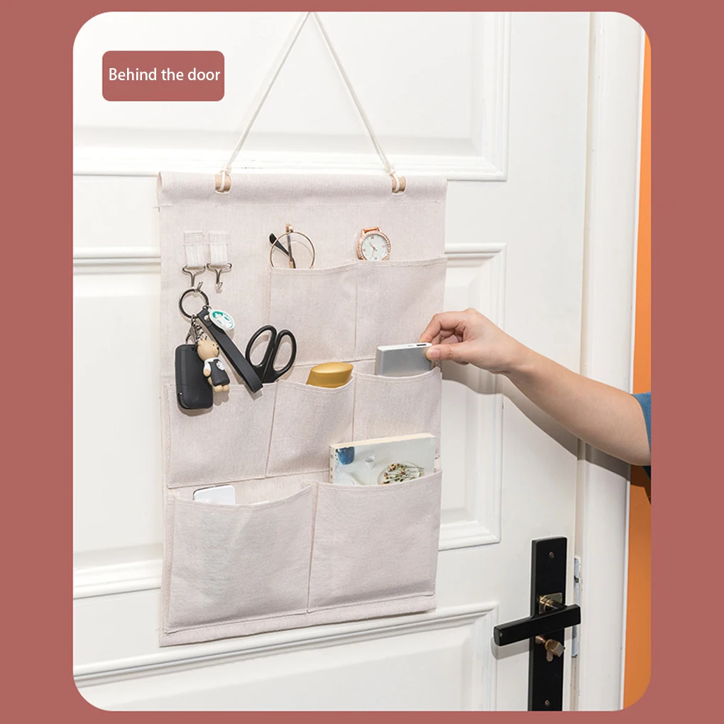 

Storage Hanging Bag Wall Mounted Durable Cotton Linen Portable Store Rack Large Capacity Multi Pockets Home Organizer
