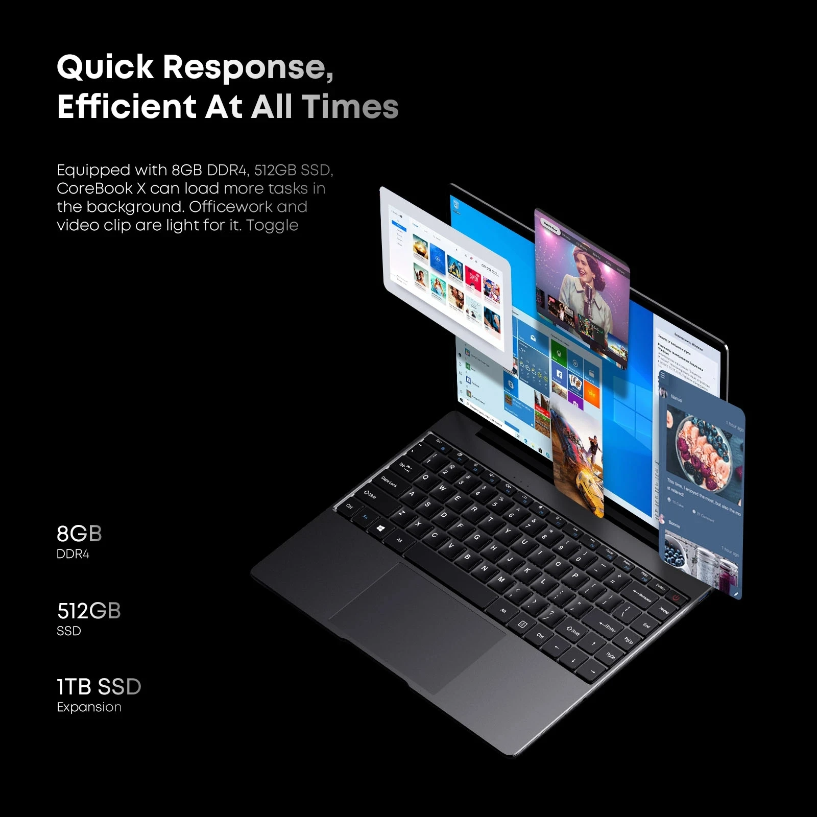 CHUWI 코어북 X 게이밍 노트북 i3-1215U 코어, 16GB RAM, 512GB SSD, 14.1 인치 FHD IPS 스크린, 인텔 6 코어 최대 3.70 Ghz 노트북