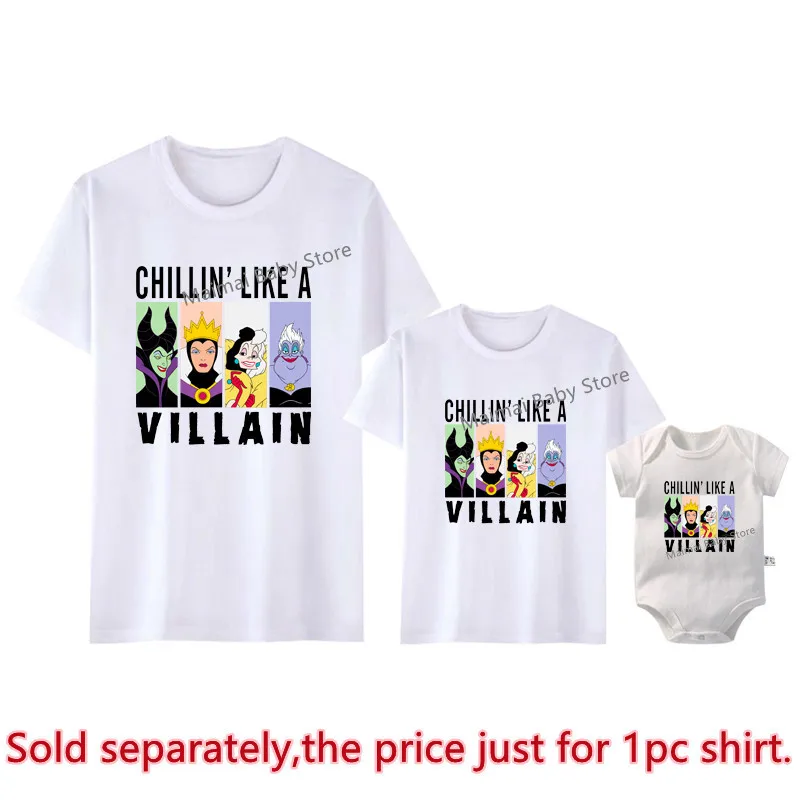 Funny Chillin' Like A Villain Family Matching Outfits Cotton Bad Girls Villain Queen Mother and Kids Shirts Disney Trip Tees Top 3