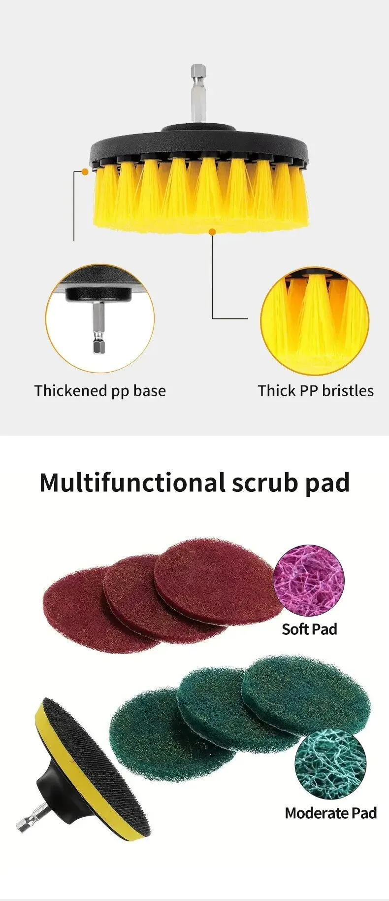 Description Picture 4 of item12pcs Electric Drill Brush Head Cleaning Household Universal Tools Floor Tile Polishing Kitchen Bathroom Car Wash Descaling Set