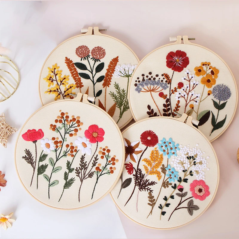 Flower Easy DIY Embroidery Kit for Beginner Printed Pattern Cross