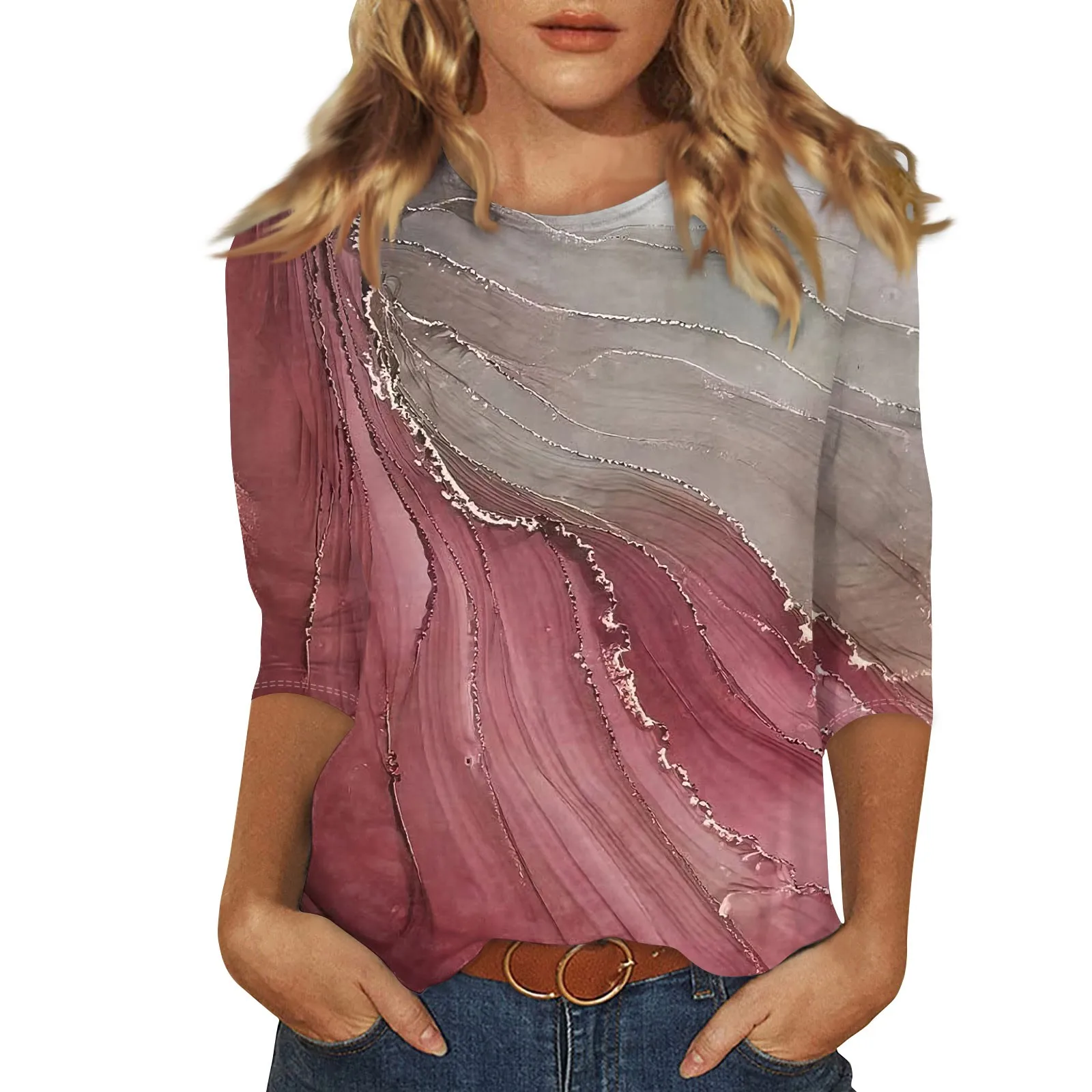 

Женские повседневные рубашки с рукавом 3/4 и круглым вырезом, молодежная Женская одежда, женская одежда, одежда для женщин, топ, женские топы 2024