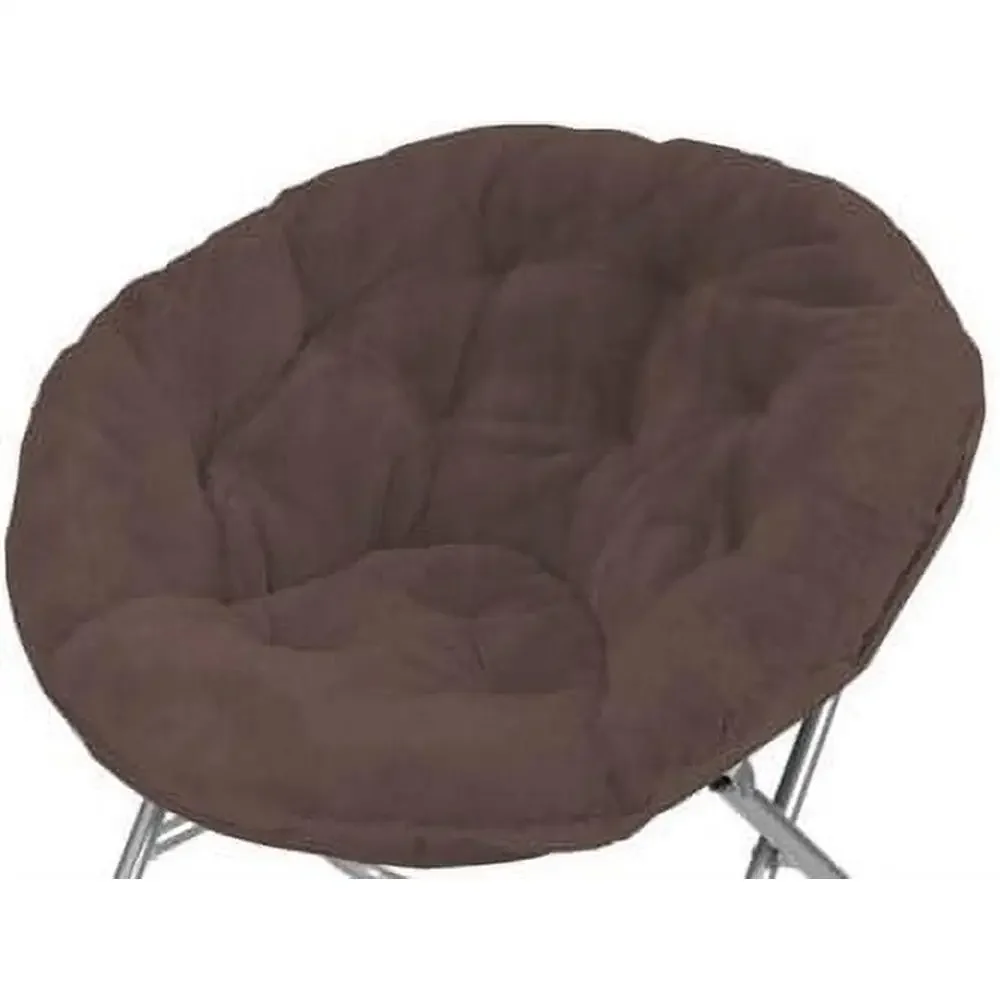 Cozy Faux Fur Saucer Chair Foldable Steel Frame Lounge Seat Dorm Decor Brown 2