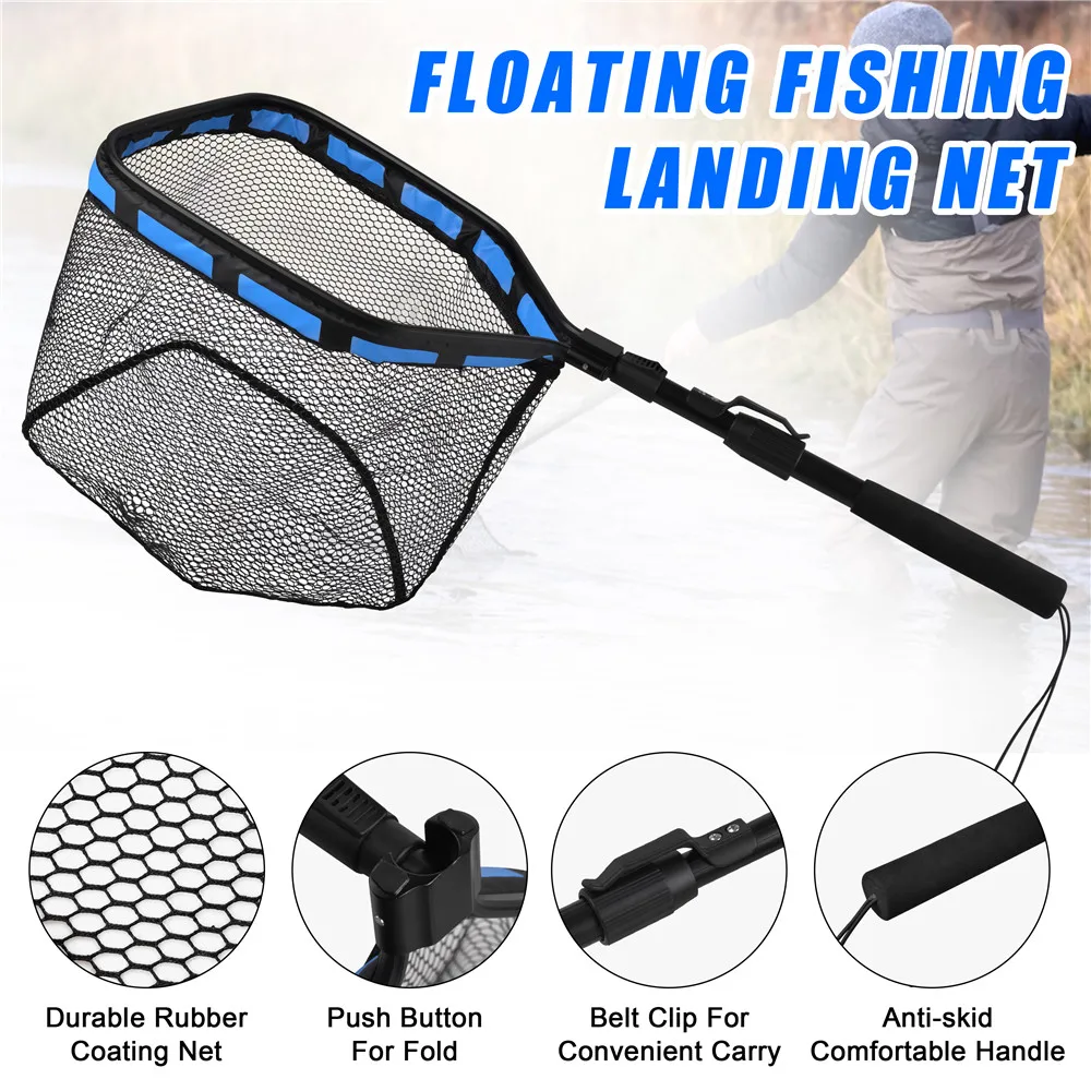 Landing nets for fishing 100cm Telescopic Folding Saltwater Rubber Hand  fishing Net Non Slip Handle for Fly Fishing Tools - AliExpress