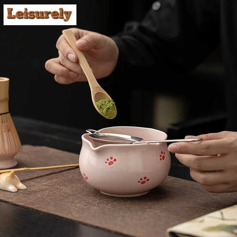 Peach Pink Bud Matcha Eight-piece Set Imitation Song Dynasty Ceramic Tea Hundred Play Tools Whisk Stand Bowl Set Ornaments Gift
