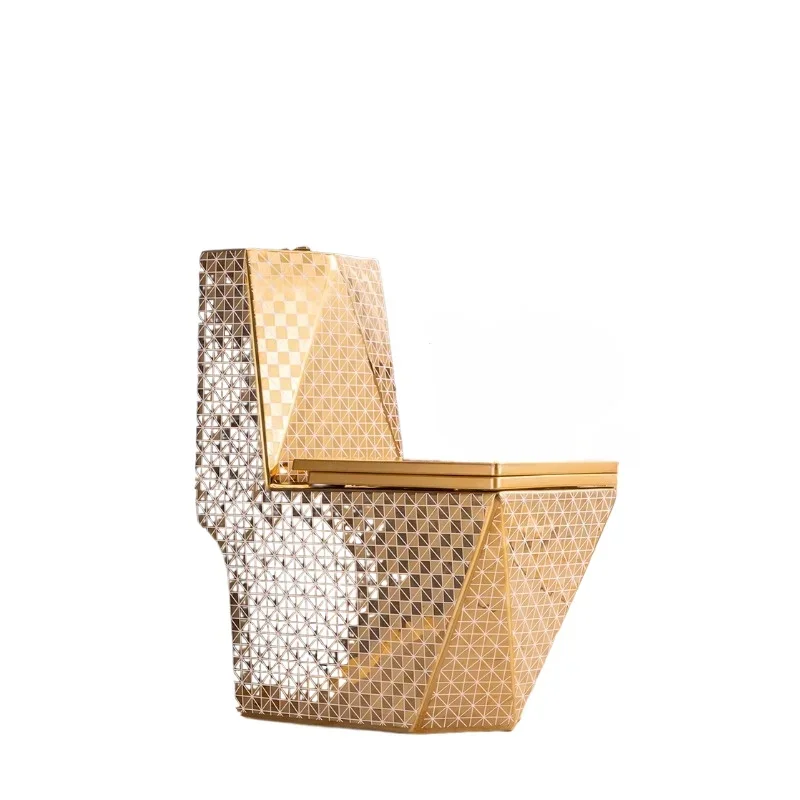 ~Golden toilet household European new light luxury creative art yellow-gold toilet ceramic siphon bathroom