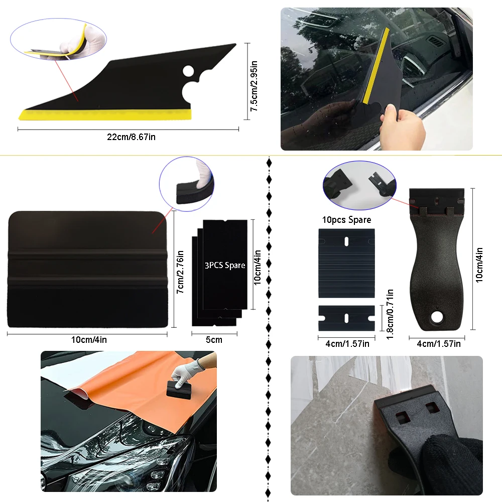 Fenstertönungsset, Vinyl-Wrapping-Folie, Installationswerkzeug für Autos, Tönung, Windschutzscheibe, Hinterfenster, Rakel, Bulldozer, Wäscher, Paddel – Detail 7