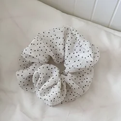 Women's Stylish Scrunchies - French - Inspired Polka Dot & Striped Hair Ties (White)