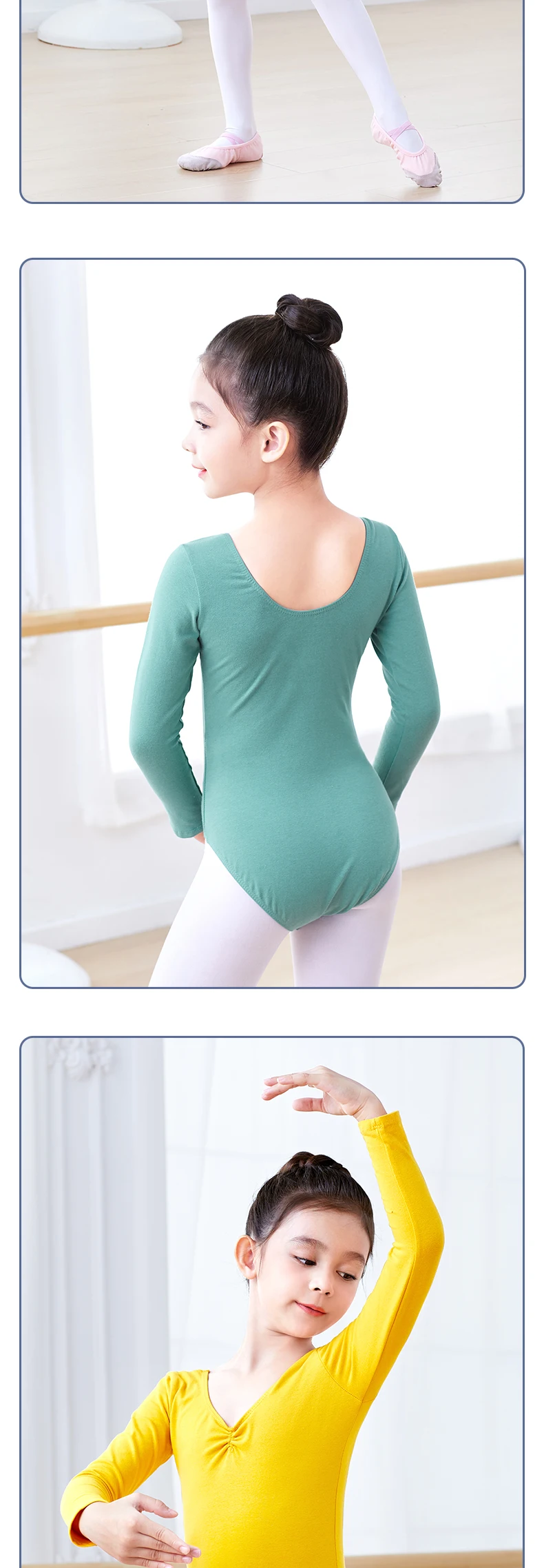 Langarm Ballett Trikot Mädchen Baumwolle Tanz Body Brust Kordelzug Gymnastic Trikot Kleinkind Ballerina Outfits Dancewear – Detail 4