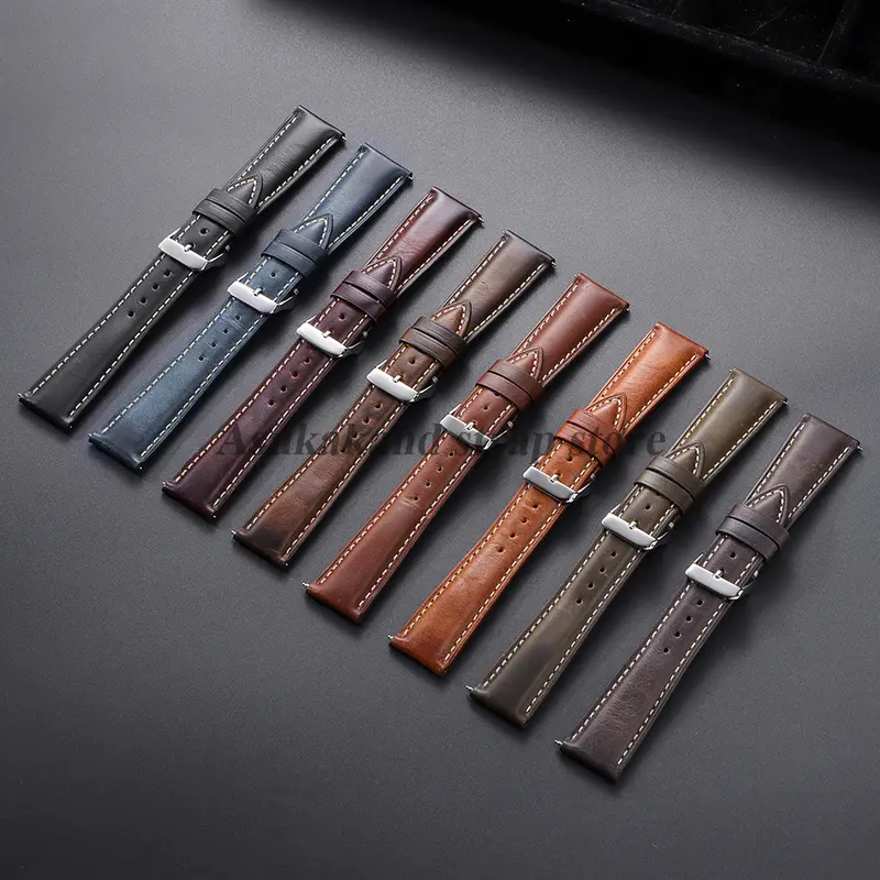 18mm 19mm 20mm 21mm 22mm Universal Vintage Oil Wax Leather Watch Straps Brown Head Layer Watch Band Men Accessories Pin Buckle - Image 2