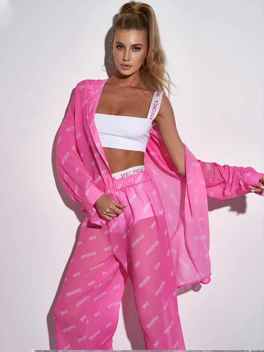 Bornladies Chiffon Printed Shirt Pants 2-Piece Set Summer New Long Sleeves Loose Pants Beach Style Women's Fashion Casual Suit