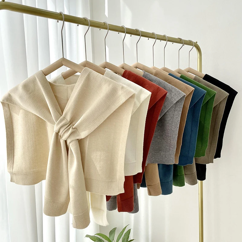 Koreanischer Nackenschutz Schal einfarbig Frau gestrickt warmen Schal Winter Wolle Bluse Schultern gefälschten Kragen Cape geknoteten Schal
