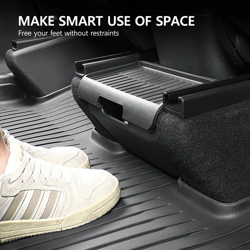 Rear Under Seat Organizer for Tesla Model Y-Backseat Storage Box with lid Center Console Storage Tray Trash Can Bin
