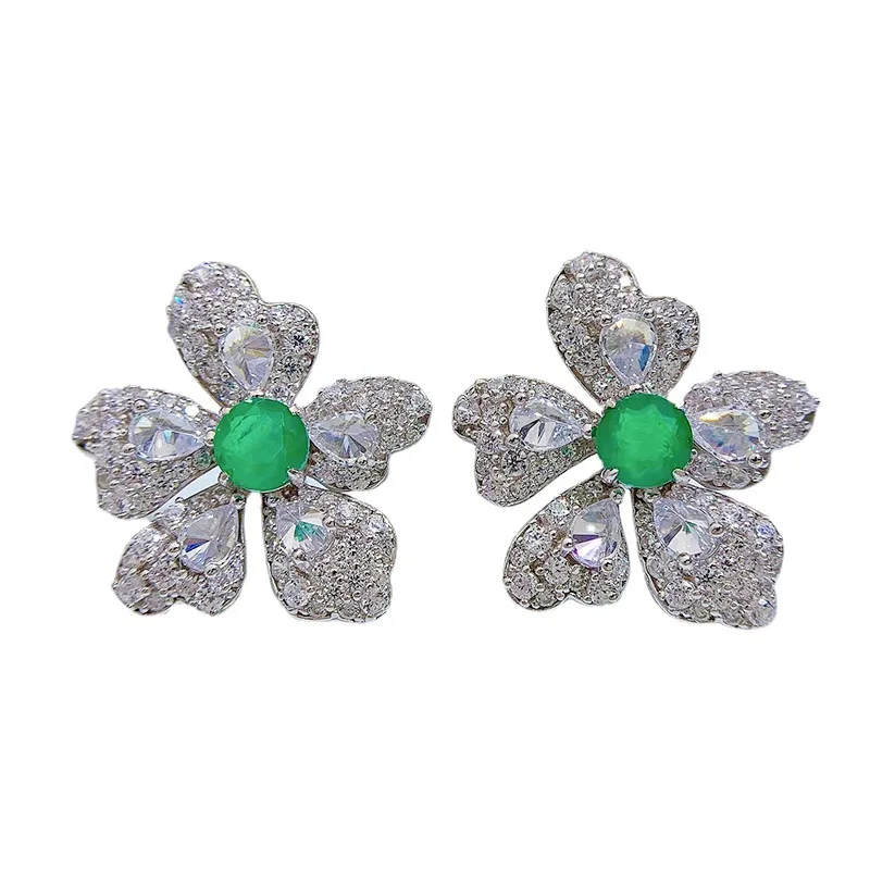 

Серебряные серьги S925, изумрудные серьги, элегантные и универсальные серьги, ювелирные изделия
