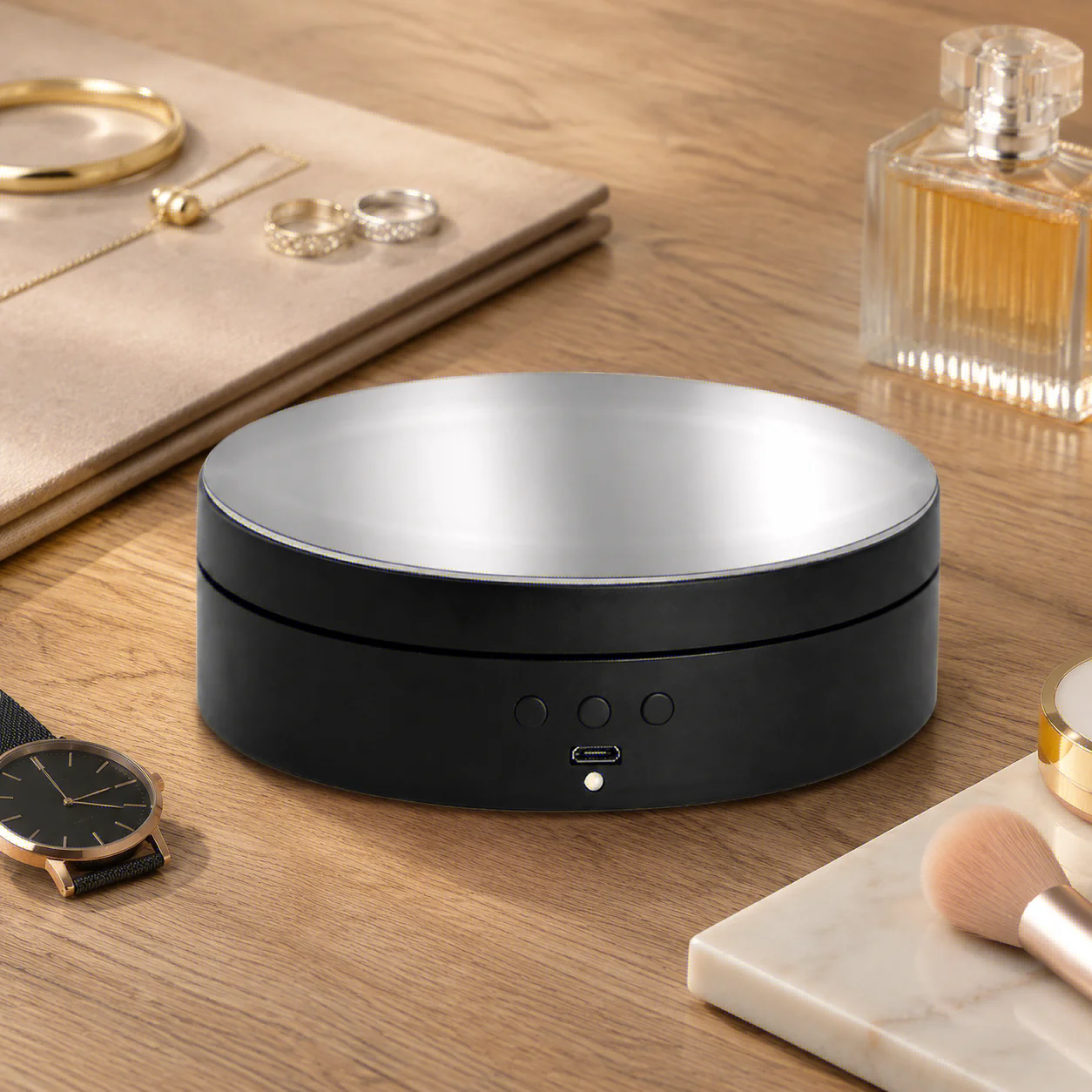 360-Degree Rotating Mirror Display Stand with USB Power