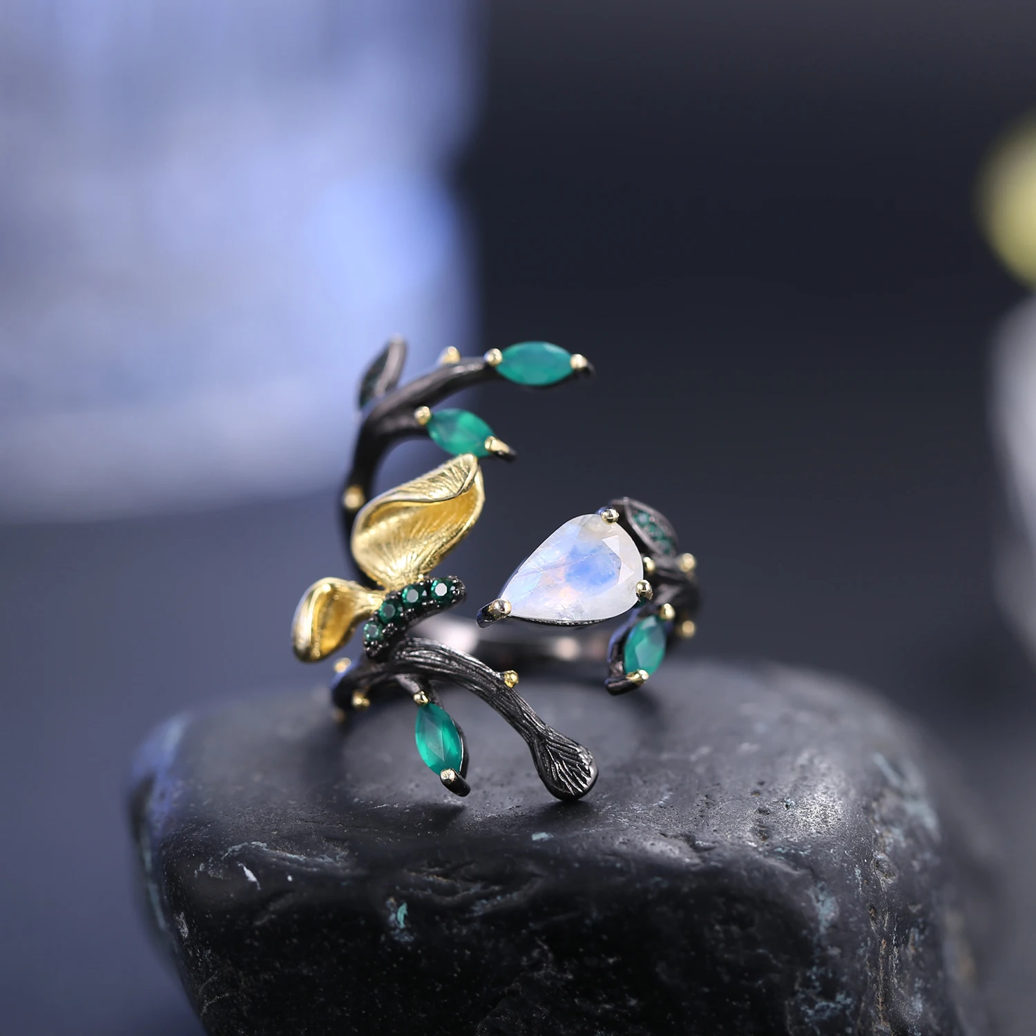 보석 발레 6 월 탄생석 모나크, 밀키 블루 월장석 반지, 925 스털링 실버, 수제 조절 가능한 오픈 링 선물 