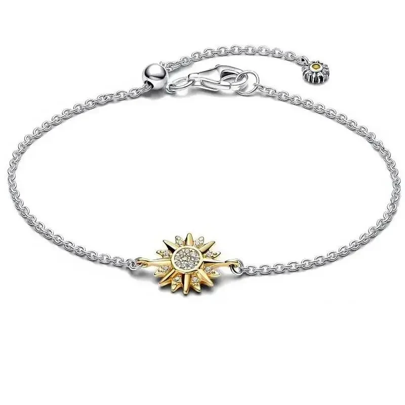 New High Quality Women's 100% 925 Silver Original Logo Strength Necklace ME Series Two tone Shining Solar Chain Bracelet