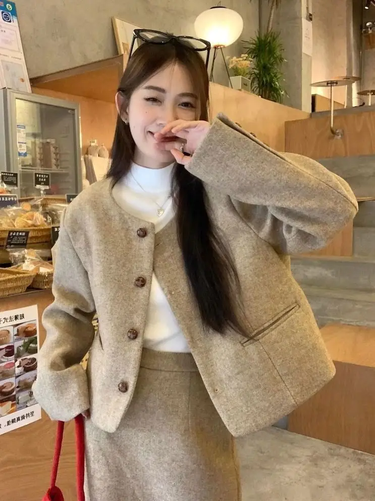 

UNXX Chic Chic Style Thickened Long Sleeve Woolen Jacket Mid-Length Skirt Women Autumn/Winter 2023 New Fashion Set Female Girl
